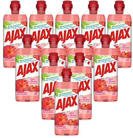 Ajax Nettoyant universel parfum fleur d'hibiscus 12 x 1 l – Nettoyant multi-surfaces avec huiles essentielles