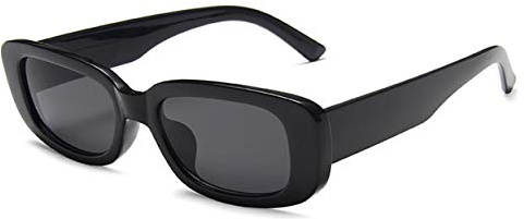 JFAN Lunettes De Soleil Rectangulaires Femme Unisex Vintage Avec Monture Carrée Rétro Voyage Protection UV400 Mode Noir