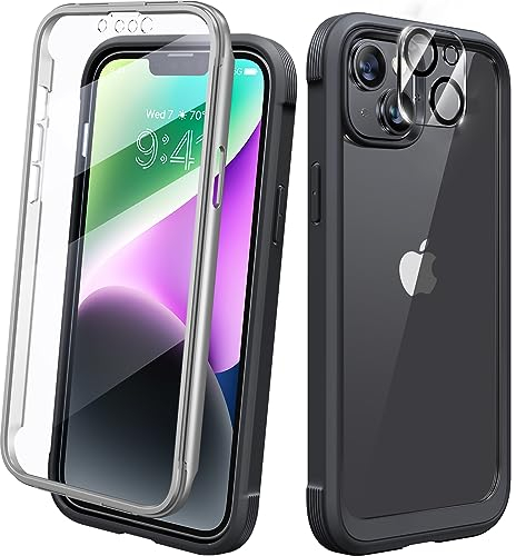 Diaclara iPhone 14 Hülle 360 Grad,Apple14 Case Stoßfeste,iPhone 14 Schutzhülle Schwarz mit Kameraschutz und Eingebauter Schutzfolie,Black