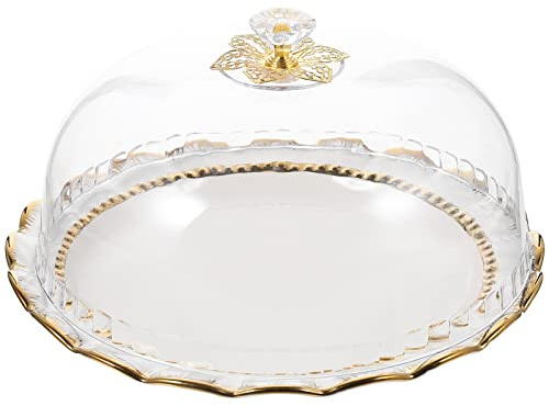 White Porcelain Decorative Cake Stand Cupcake Stand with Glass Dome Lid Cover Party Dessert Display Serving Plate Fruit Platter with Cloche Bell Cover for Kitchen