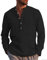Kvruhuiy Herren Leinen Baumwolle Henley Shirt Casual Roll-up Langarm Yoga Tops T-Shirts Schwarz L
