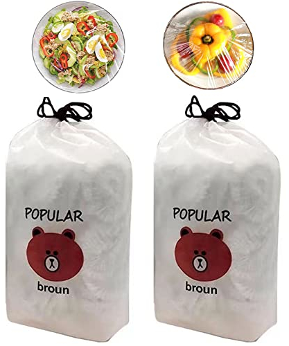 NHCDFA 200PCS Food Covers Plastic Stretch, Fresh Keeping Elastic Storage Covers, Preservation Bags, Used for Fruit and Storage, Transparent, Medium