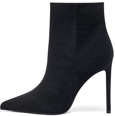 Elisabet Tang Women Heeled Ankle Booties,Sexy Pointed Toe 4 inch Stiletto High Heel Fashion Ankle & Booties with Side Zipper High Heel Boots Dress Evening Party Boots Shoes Black Suede Size 9