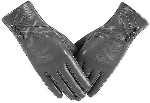 RSHHCXR Winter Leather Gloves for Women,With Touchscreen Texting Warm Cashmere Lining Windproof Suede Driving Gloves