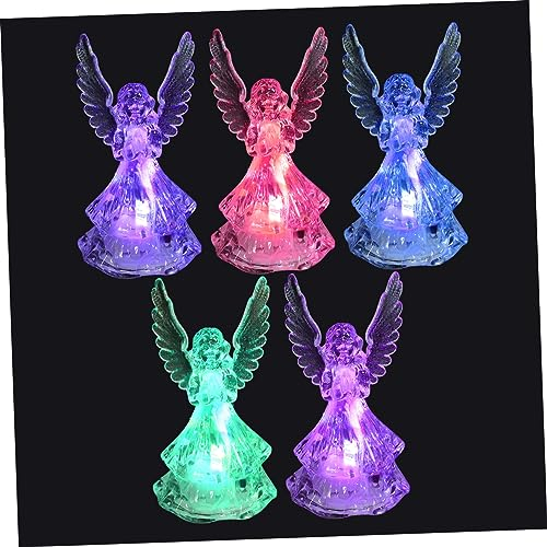 Warmhm 5st Engel Nachtlicht Tischdekoration Für Weihnachten Engelstatuen Zum Leuchten Bringen Glitzer-Engel-baumkrone Grabengelstatue Beleuchtete Lampe Kristall Engel Scheinen Led Lichter