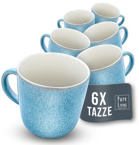 Steingut Kaffeetassen 6 Personen Ibiza TESTSIEGER, Traumhaftes Mediterranes Steingut Tassen Set, Stylisches Tee- und Kaffeebecher Set, Pure Living in Blau