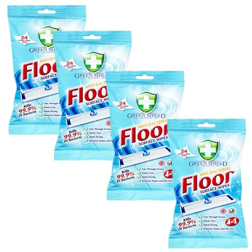 Green Shield Antibacterial Extra Large Floor Wipes, Floor Surface Cleaning Wipes for Wood Floor, Dust Magnet Quick Drying & Suitable for All Floors - Tiles, Laminate & Wooden Floor Wipes (96 Wipes)