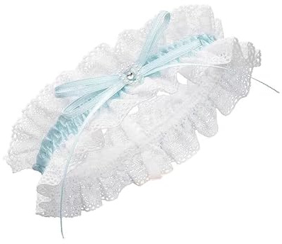 Weenwill Blue Lace Wedding Garter with Ribbon Bow - Elastic Bridal Accessory for Bachelorette Party