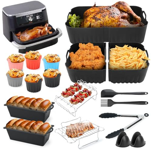 Accessoires Air Fryer pour NINJA 10.4 L, Foodi Flexdrawer Friteuse à Air Chaud AF500EU Flex Drawer Airfryer, Moule Silicone Air Fryer pour Ninja Foodi Flex 1 × 10.4 L et 2 × 5.2 L (22PCS)