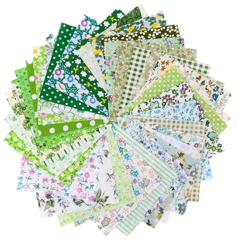 NECXON Lot de 50 carrés de Tissu en Coton pour Loisirs créatifs | Tissu à Coudre | Tissu Vichy | Tissu à Pois Floraux pour Patchwork, Couture, Quilting, Loisirs créatifs (Vert, 10 x 10 cm)