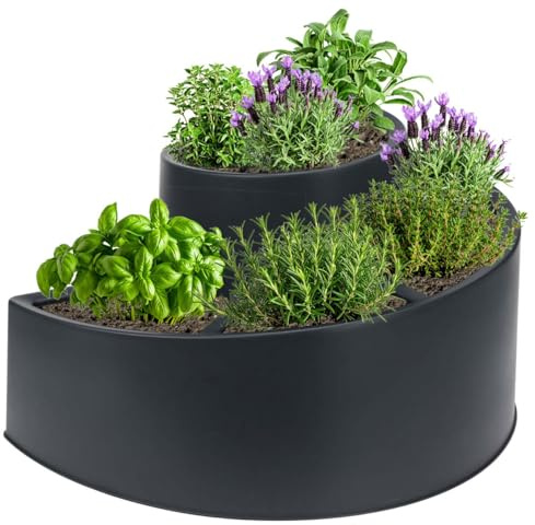 mucHome Kräuterspirale aus Kunststoff - anthrazit 55,5x34cm Spirale Kräuterhochbeet Pflanzgefäß Garten Pflanzspirale Kräuterturm Kräuterschnecke Wetterfest