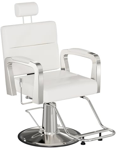 Joiemebi Fauteuil de Coiffure, Chaise à Coiffeur Hydraulique Inclinable, Hauteur Réglables Barber 360° pour Salon de Coiffeur, Salon de Beauté (Blanc)