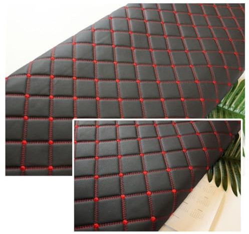 Vinilo Tela de Grano de Cuero de imitación Material texturizadoTela por Metros de Polipiel for tapizar - Tapicería -para Cojines de Coche(Black (red line),1.6x2m)