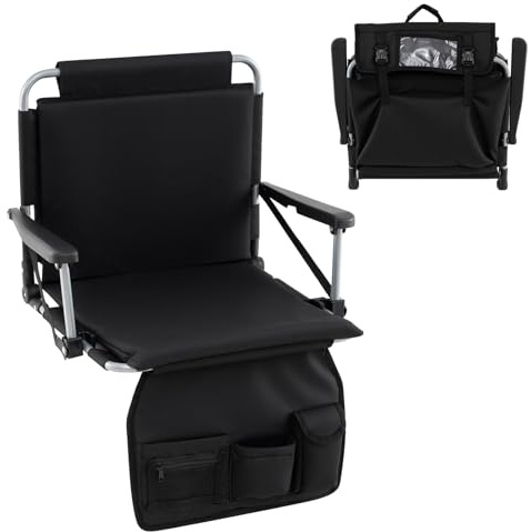 COSTWAY Siège de Stade Pliable, Chaise de Gradin Rembourrée avec Soutien Dorsal, Bandoulière, Poche Filet, Porte-Gobelet&Sac de Rangement, Chaise de Sol pour Yacht Match Sportif, Charge 102KG