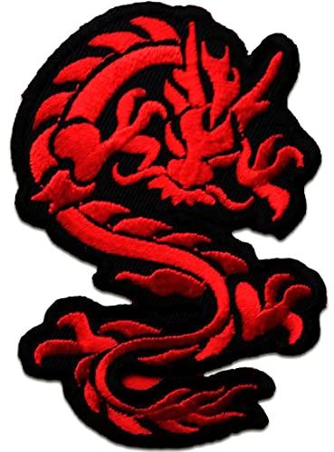 Catch the Patch Chinesischer Drache - (Größe: 6,7 x 9 cm) – Stickpatch – Ideal für Kutte, Rockerjacke, Jeansweste, Kleidung & Accessoires – Robuster Patch für Erwachsene