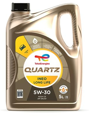 TotalEnergies Quartz INEO Long Life 5W30 Engine Oil - ACEA C3, API SP - Low SAPS - Age-Resistance Technology - Advanced Synthetic Motor Oil Lubricant - 5L