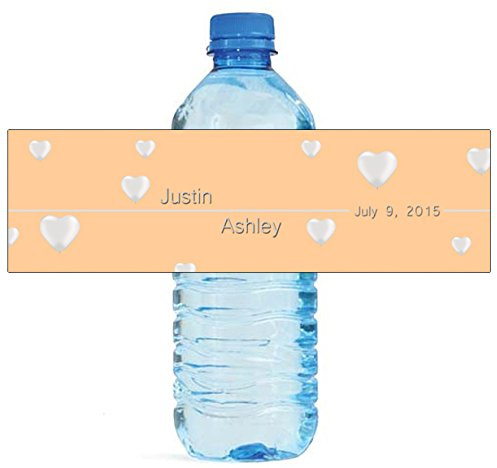 100 Peach Background with Heart Balloon Wedding Birthday Party Water Bottle Labels 8x2