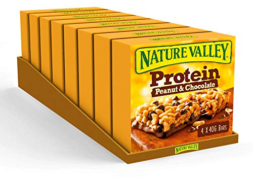 Nature Valley Protein Peanut & Chocolate Gluten Free Cereal Bars 4 X 40g (Pack of 8, Total 32 Bars)