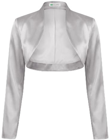 BOLEROSE Formal Long Sleeve Satin Bolero Shrug (Silver, US 16)