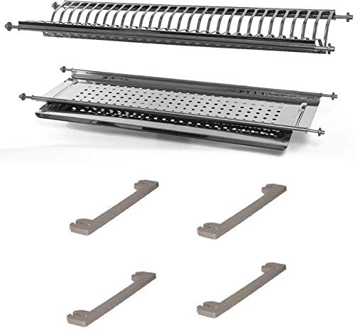 Di IDOR STORE Escurreplatos de acero inoxidable de 56 cm de longitud variable de 53 hasta 58 cm con soportes laterales para armarios de 60 cm Fabricado en Italia