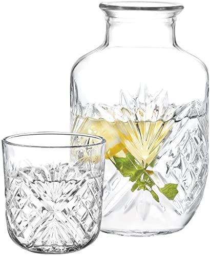 DUHALINE Crystal Ensemble de 2 carafes et verres de chevet en cristal avec pichet et gobelet, 525 ml