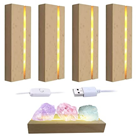 CDIYTOOL LED Lights Display Base, Wooden Lighted Rectangular USB LED Light Base Stand Desktop Display Base Decorative Ornament for DIY Acrylic Plate, Warm White Lighted (4)