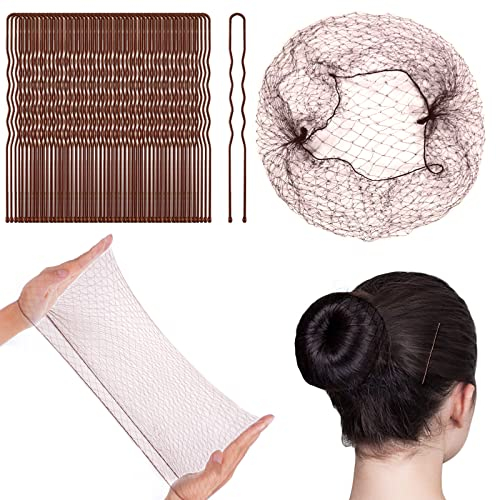 URAQT Retina per Capelli, 35 Pz Chignon Bambina con 45 Pz Forcina a Forma di U, Reti Invisibili con Bordo Elastico per Danza, Infermiera