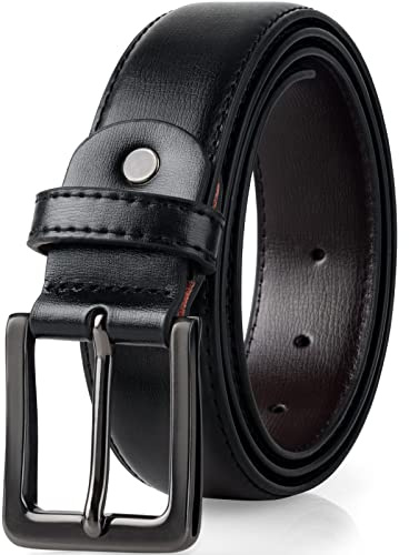 maikun Black Leather Belt for Men, Mens Belt for Jeans and Dresses, Black Buckle Length37inch