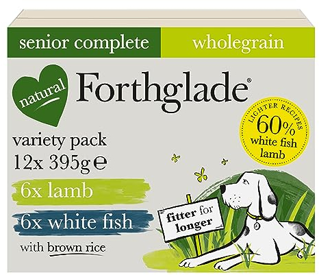 Forthglade Wet Dog Food Variety Pack (12 x 395g Trays) - Senior 7 Years+, Wholegrain & Hypoallergenic Dog Food, Lamb & White Fish, Vegetables, Brown Rice, Stomach Sensitive, Natural Ingredients