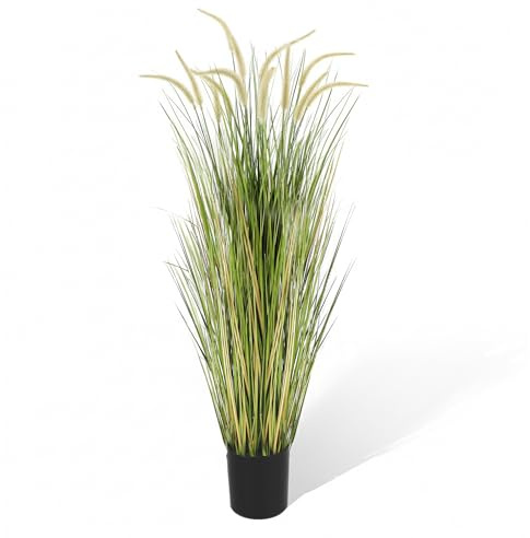 KOL Artificial 5ft Horsetail Reed Grass – 59in Tall Faux Grass Plant in Pot, Indoor Outdoor Artificial Greenery for Home, Office, Wedding & Party Decor