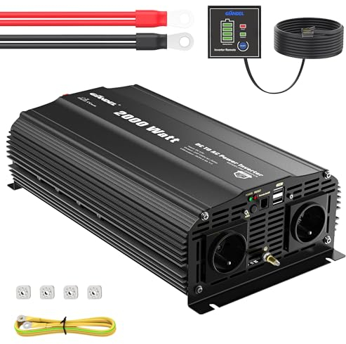 GIANDEL 2000W Convertisseur 12V 220V Onduleur à Onde Modifiée Transformateur Compatible Lithium-Batteries, avec Télécommande pour Voiture, Caravane, Bateau, Camping, Voyage - Version Noire