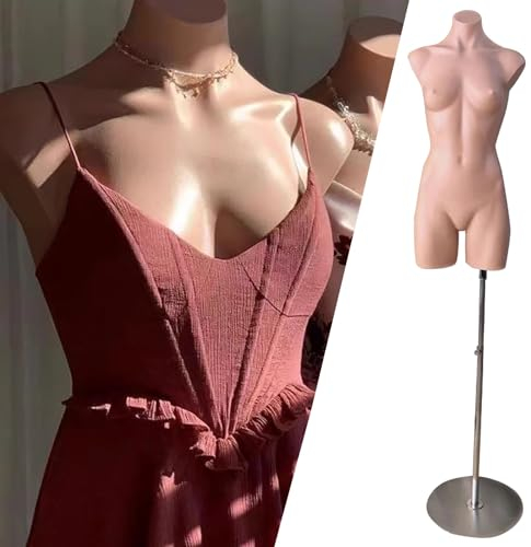 Manichino Manichino Busto Colore Pelle con Base, Manichino Perfetto Linea Corpo Busto Femminile per Camicie/Esposizione Abiti da Sposa, Forma di Abito Regolabile in Altezza
