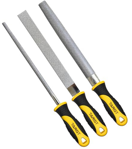 TARIST Juego de limas de diamante, 3 piezas, 200mm. incluye lima plana, semicircular y redonda. Para afilar cuchillas de cortadora de césped, hachas. Afilador de herramientas para metal, baldosas