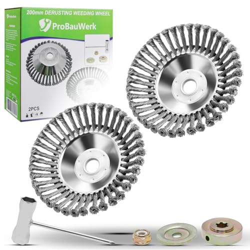 CCLIFE Ogräsborste friklippare ogräsborste för röjsåg rund borste 200 x 25,4 mm med tillbehör, set om 2 PROBAUWERK