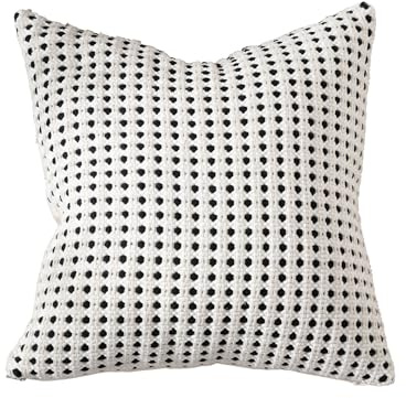 MOCOFO Funda de cojín Blanco y Negro de algodón, Tejido intrincado, Minimalista Moderno, nórdico, Lujo Ligero francés, 45x45 cm, patrón geométrico de Puntos, Bordado de Encaje(Blanc)