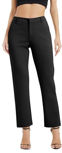 EXCHIC Femmes Commercial Jambes Droites Elastique Taille Pantalon Décontractés Confort Pantalons avec Poches