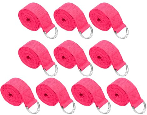 PATIKIL Yogabälte för stretchning 10 st bomullsyogabälte med justerbart D-ringspänne i metall för fitness, pilates, fuchsia