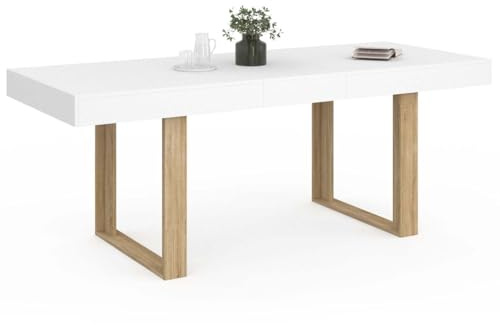 IDMarket - Table à Manger Extensible Rectangle Phoenix 4-8 Personnes Blanc Pieds Bois 160-200 cm