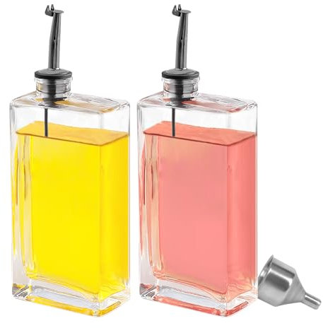 HMJIA Aceitera y Vinagrera con Pitorro de Acero Inoxidable 304 y Cristal Utensilio de Cocina Cooking Oil Dispensador Aceite de Oliva Recipiente Aceite 500ML 2 Piezas con Embudo (500ml - Negro)