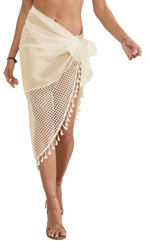 NLAND Pareos Playa Mujer Pareo Bikini Cover Up Cubierta Sarong para Mujer Falda de Gasa Corta con Borla de Playa，Beige Talla única