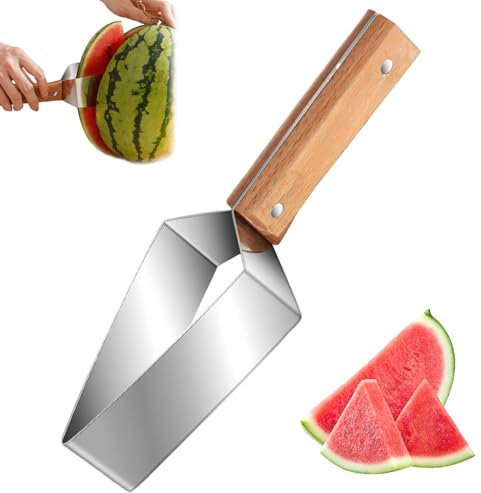 Watermelon Cutter Rectangular Stainless Steel Watermelon Slicer with Wood Handle and Blade Sleeve Polished Sharp Fruit Cutter for Apples, Hami Melon