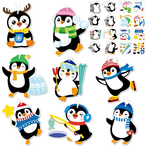 2ooya 40-Set Weihnachts-Pinguin-Bastelset für Kinder - Gestalten Sie Ihre Eigenen Weihnachts-Pinguin-Aufkleber mit Hängende Dekorations für Kinder Weihnachtsbaumschmuck Xmas-Winterparty-Geschenk