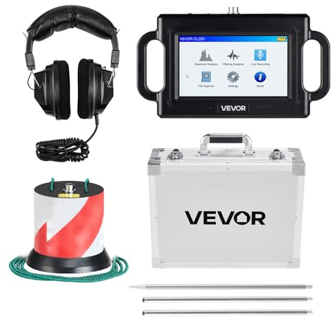 VEVOR Détecteur de Fuite d'eau Canalisations Souterraines Profondeur 2 m, 1-5000 Hz, Écran Tactile LCD, avec Capteur Sensible, 3 Sondes d'Écoute, Casque, Carte 8 Go, Étui de Transport, pour Plomberie
