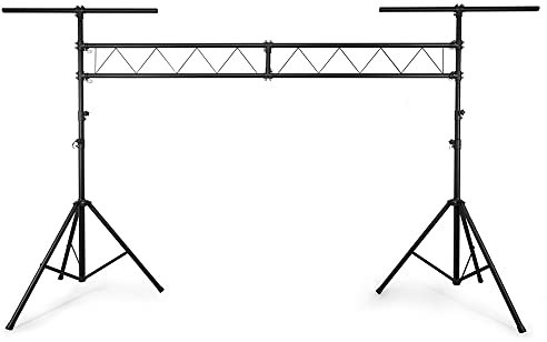 beamz DJ Lighting Truss Bridge Stand Adjustable Portable Aluminium Stage Rig with Tripod T-Bar System 3m Width & 4m Max Height (60kg Max Load) for Discos Clubs Parties Live Events