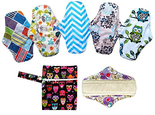 Lot de 6 serviettes hygiéniques lavables en bambou 26 cm + 1 pochette imperméable