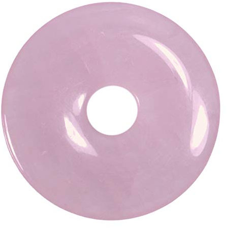 Lebensquelle Plus Rosenquarz Donut Ø 30 mm + Baumwollband | Edelstein Anhänger | Echte Heilsteinkette inkl. Band