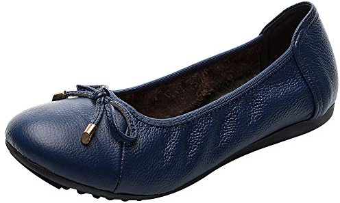 rismart Ballerinas Damen Schleifchen Faltbare Flache Pumps Elegante Leder Schuhe(Königsblau,37 EU)