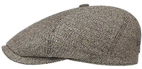 Stetson Milner Flatcap Herren Made in EU Hoher UV-Schutz Elegante Schiebermütze 100% Seide Baumwollfutter Sommer Winter beige-schwarz 58 cm