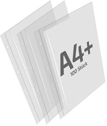 REIF Hamburg 18460 Prospekthüllen A4+, DIN A4 Überformat, 100 Stück aus PE Stärke 0,160 mm, dokumentenecht, Klarsichthülle gelocht, lange Seite offen, Made in Germany