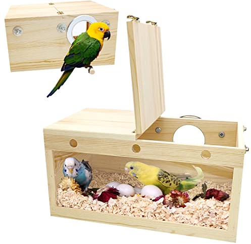 BNOSDM Großsittich Nistkasten Transparent Vogelnest Brutkasten mit Sitzstange Holz Vogelhaus für Käfig Papageien Vögel Lovebirds Wellensittiche